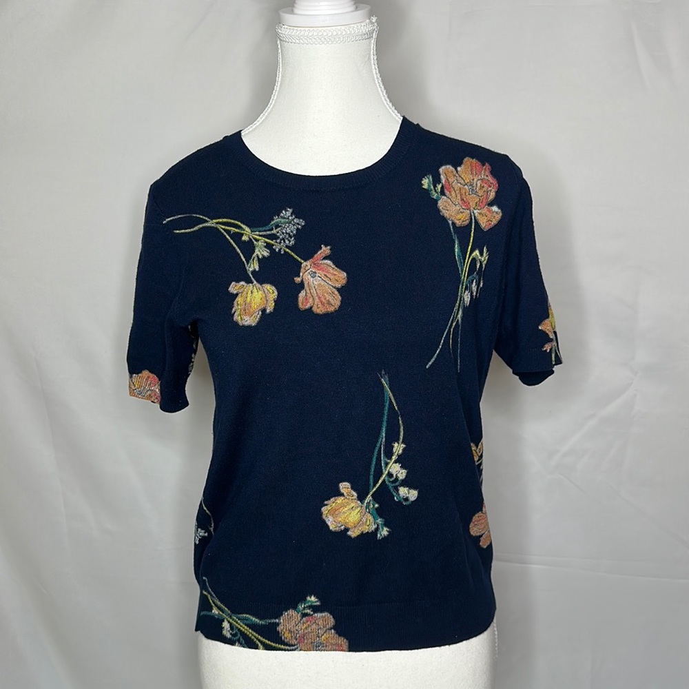 Daniel Rainn petite small sweater shirt blue floral